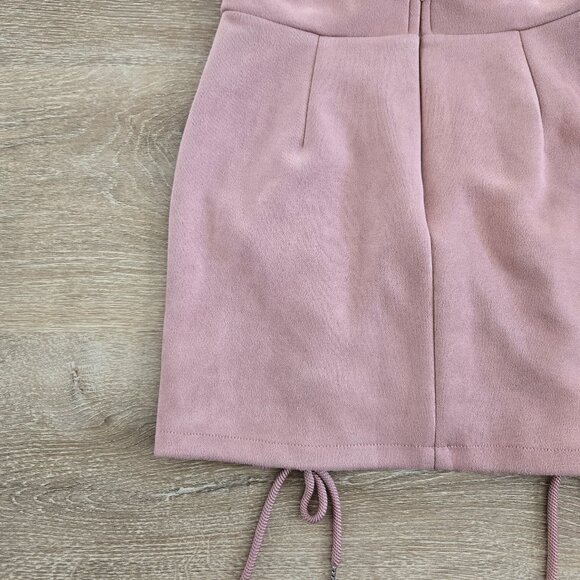 Mini Skirt High-Waist Small Faux Suede Bodycon Sexy Lace-Up Criss Cross Split - Picture 12 of 14